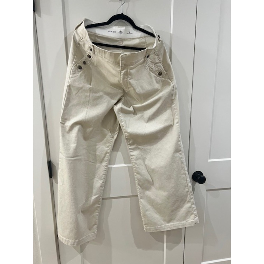 St Johns Bay Womens 16 Wide Leg Trousers Cream Sailor Button Front Pants